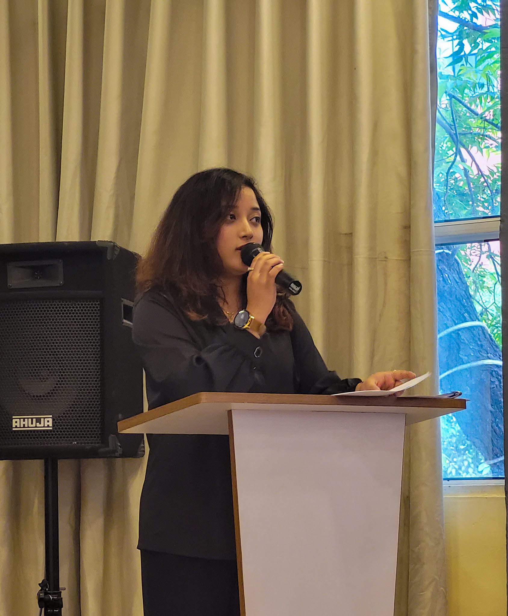 Speaking at a conference